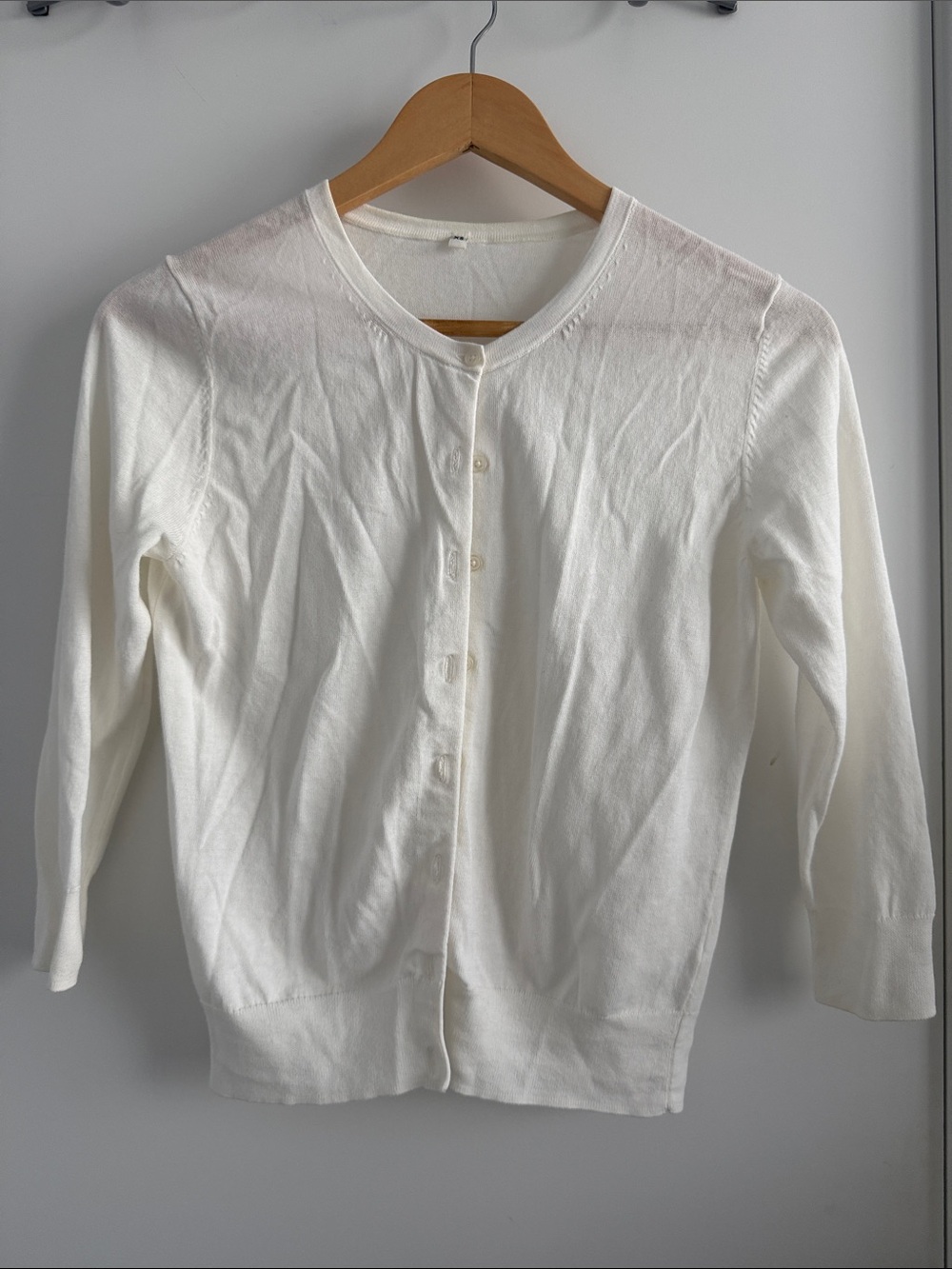 Muji White Crewneck Button Cardigan
